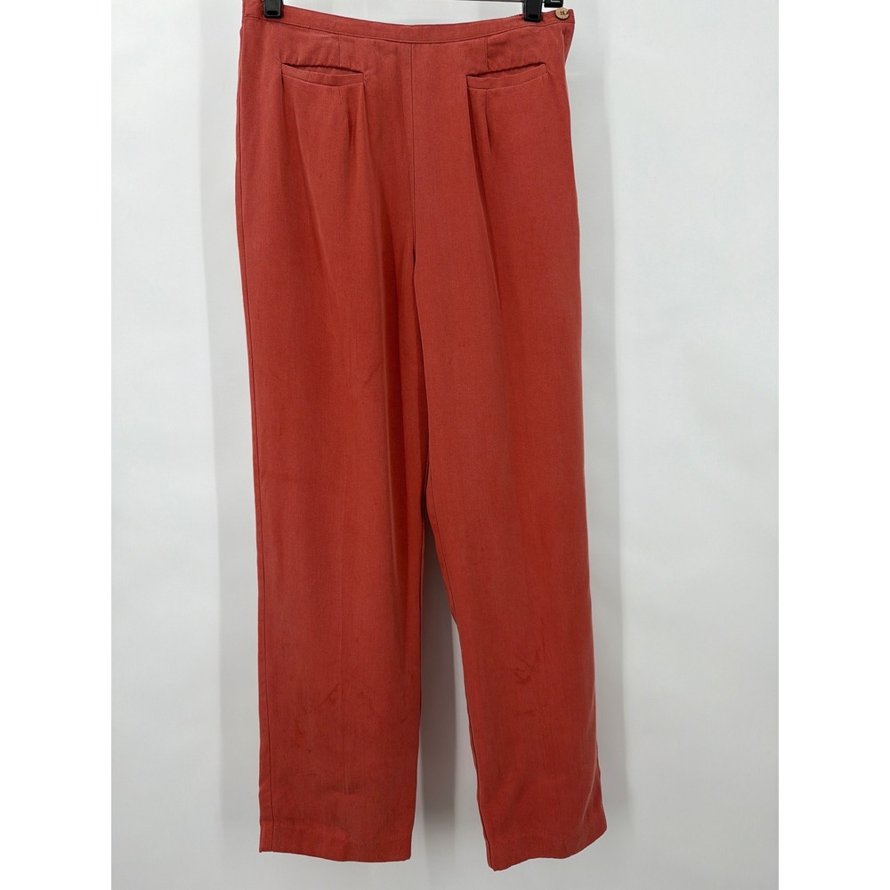 Y2K Freeport Studio Coral Red Tencel Pleated Trousers‎ 8 Made in USA